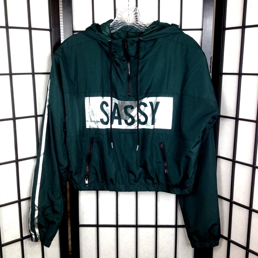 Rue 21 SASSY Cropped Hoodie Green Hoodie Jacket Small